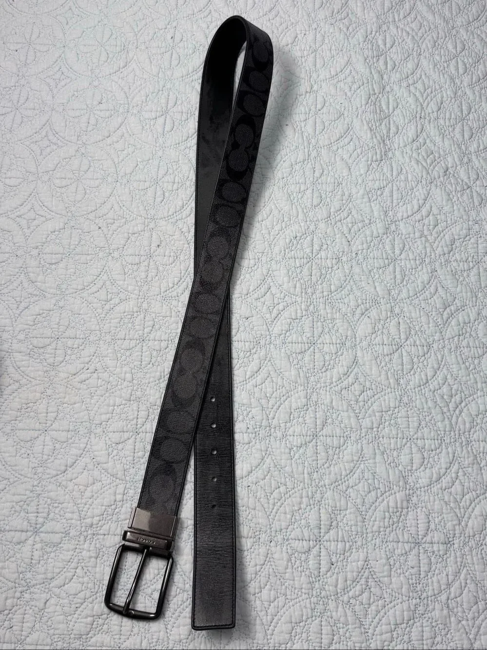 Coach Mens Leather Belt Black/Gray C8278 Size 42 1.5” Wide